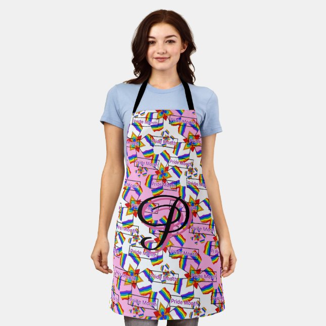 Rainbow Mandala Pride Monogram - Vibrant Geometric Apron (Worn)