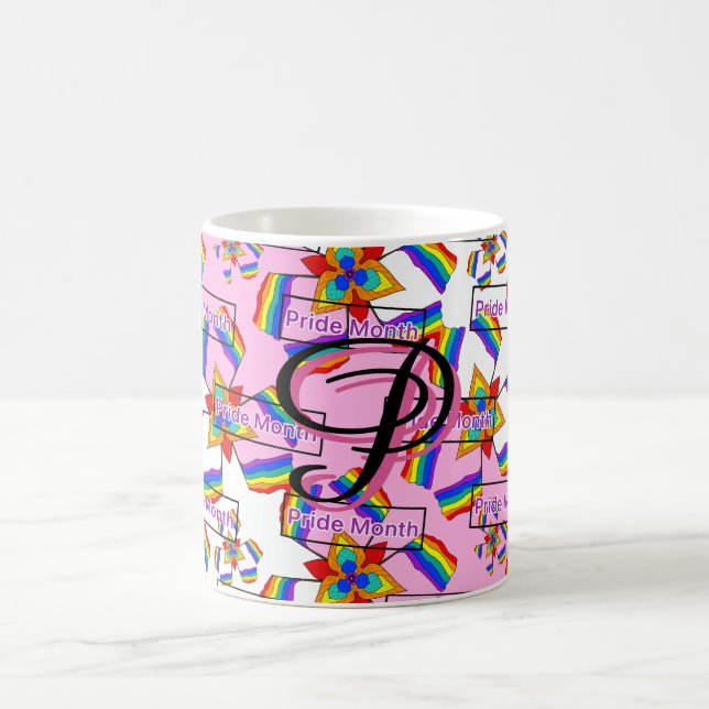Rainbow Mandala Pride Monogram - Vibrant Geometric Coffee Mug (Center)