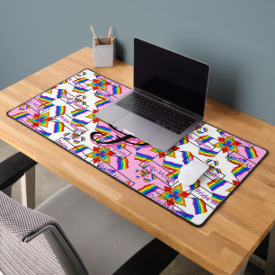 Rainbow Mandala Pride Monogram - Vibrant Geometric Desk Mat