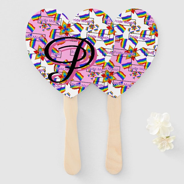 Rainbow Mandala Pride Monogram - Vibrant Geometric Hand Fan (Front and Back)