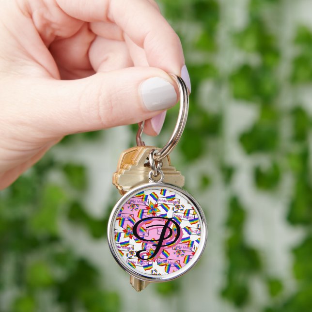 Rainbow Mandala Pride Monogram - Vibrant Geometric Keychain (Hand)