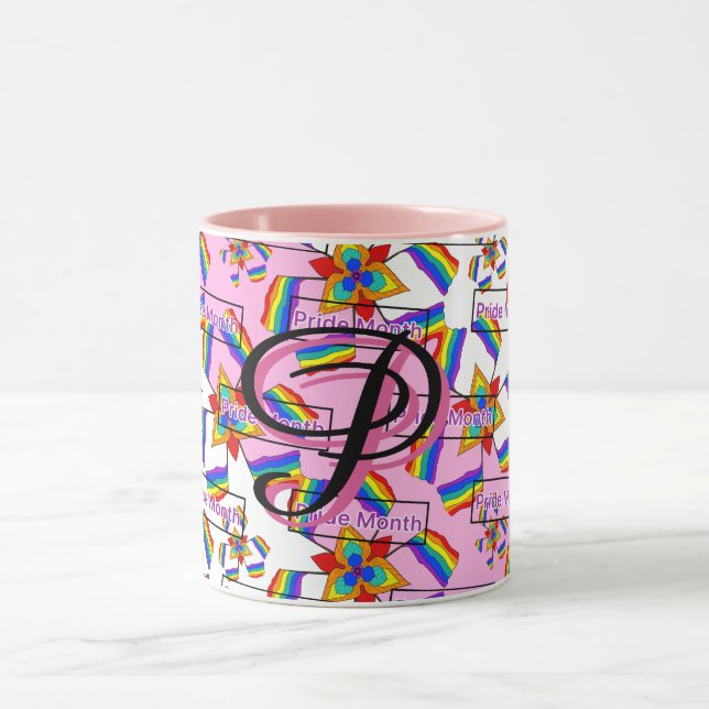Rainbow Mandala Pride Monogram - Vibrant Geometric Mug (Center)