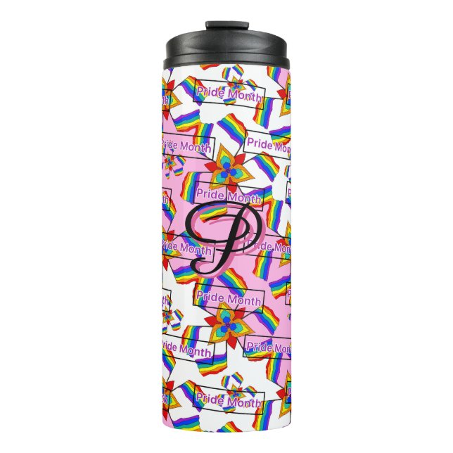 Rainbow Mandala Pride Monogram - Vibrant Geometric Thermal Tumbler (Front)