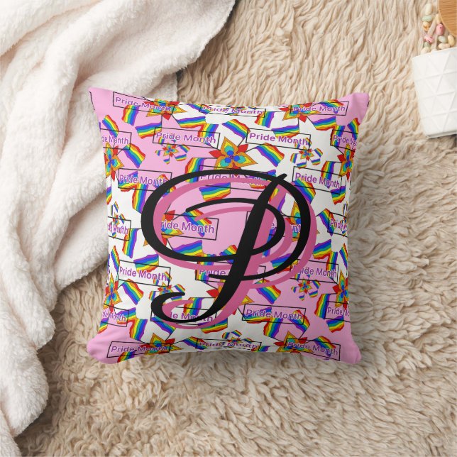 Rainbow Mandala Pride Monogram - Vibrant Geometric Throw Pillow (Blanket)