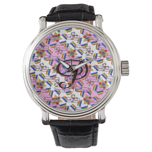 Rainbow Mandala Pride Monogram - Vibrant Geometric Watch (Front)