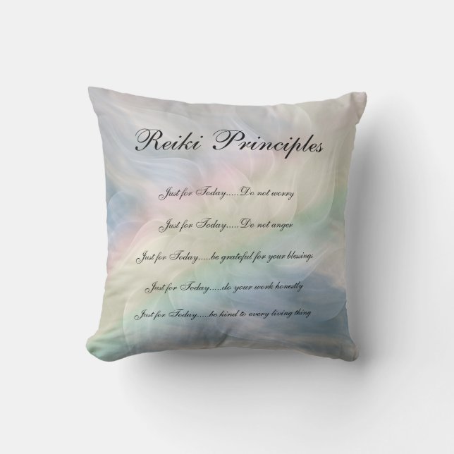 Rainbow Mandala Reiki Principles Throw Pillow (Front)