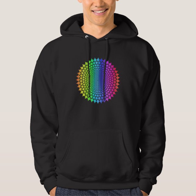 Rainbow Mandala Rosette Pattern Geometry Yoga Vibe Hoodie (Front)