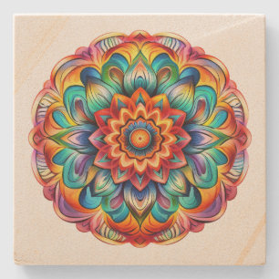 Rainbow Mandala  Stone Coaster