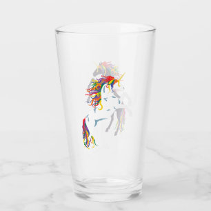Rainbow Maned White Unicorn Glass