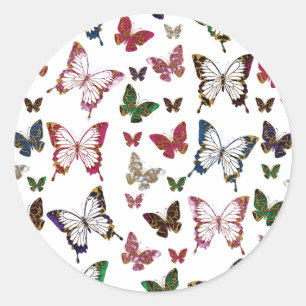 Rainbow Marble Butterfly Spring Pattern Classic Round Sticker