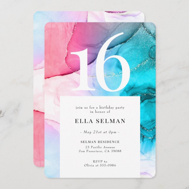 Rainbow Marble Gold Birthday Invitation (Front/Back)