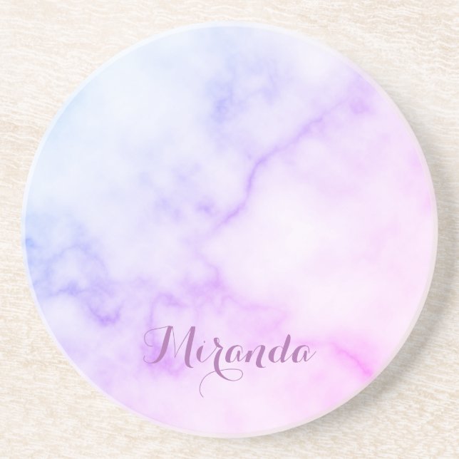 Rainbow Marble Pattern with Personalized Name Coaster (Front)