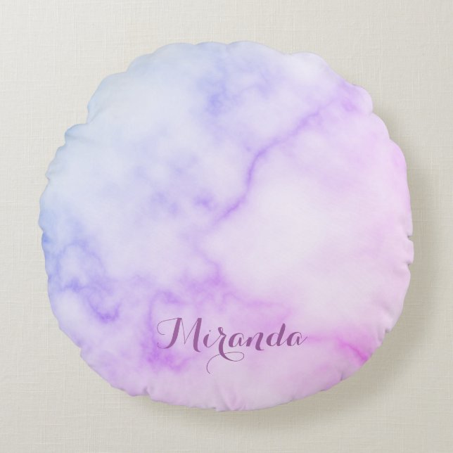 Rainbow Marble Pattern with Personalized Name Round Pillow (Front)