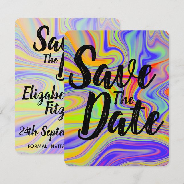 Rainbow Marbling Wedding Save The Date Invitation (Front/Back)