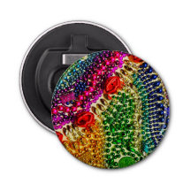 RAINBOW Mardi Gras Bead Art button bottle opener