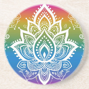 Rainbow Mehndi Pattern Sandstone Coaster