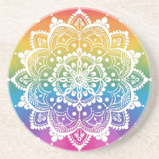Rainbow Mehndi Pattern Sandstone Coaster
