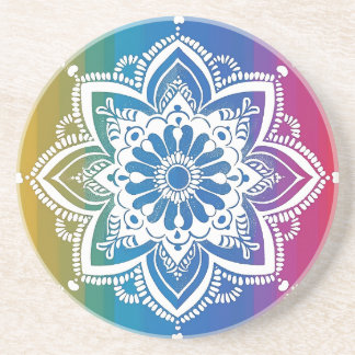 Rainbow Mehndi Pattern Sandstone Coaster