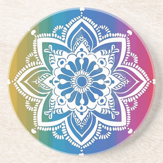 Rainbow Mehndi Pattern Sandstone Coaster (Front)