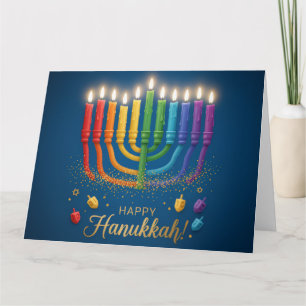 Rainbow Menorah Glow – Happy Hanukkah Card