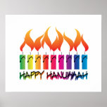 Rainbow Menorah Hanukkah Greeting Poster<br><div class="desc">Contemporary styled rainbow menorah candelabrum used to celebrate the Jewish holiday Hanukkah,  also known as the Festival of Lights.</div>