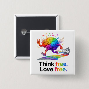 Rainbow Mental Health Freedom Brain Illustration 2 Inch Square Button