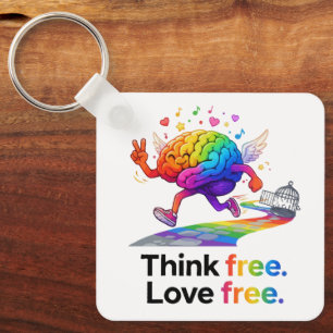 Rainbow Mental Health Freedom Brain Illustration Keychain