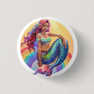 Rainbow Mermaid 1 Inch Round Button