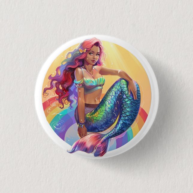 Rainbow Mermaid 1 Inch Round Button (Front)
