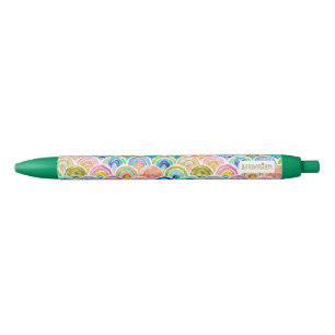 Rainbow Mermaid Colourful Scallop Black Ink Pen