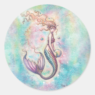 Rainbow Mermaid Fantasy Art Illustration  Classic Round Sticker