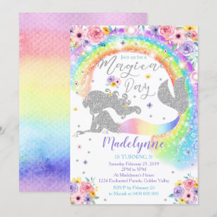 Rainbow Mermaid Invitation Silver Mermaid