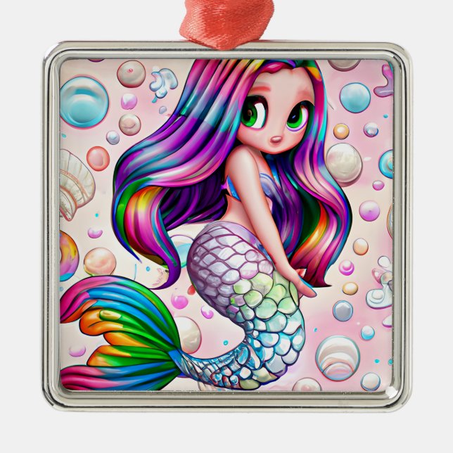 Rainbow Mermaid    Metal Ornament (Front)