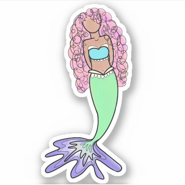 rainbow mermaid pink blue purple green black curly (Front)