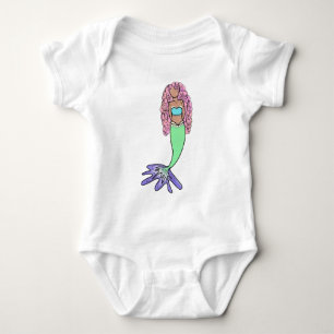 rainbow mermaid pink blue purple green black curly baby bodysuit