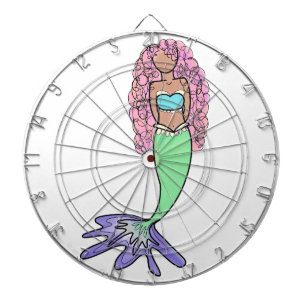 rainbow mermaid pink blue purple green black curly dartboard