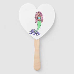 rainbow mermaid pink blue purple green black curly hand fan