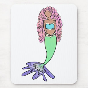 rainbow mermaid pink blue purple green black curly mouse pad