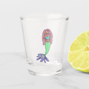 rainbow mermaid pink blue purple green black curly shot glass
