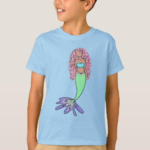 rainbow mermaid pink blue purple green black curly T-Shirt