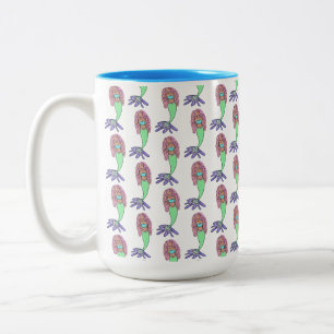 rainbow mermaid pink blue purple green black curly Two-Tone coffee mug