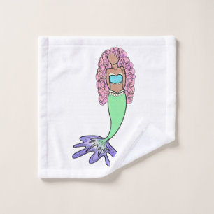 rainbow mermaid pink blue purple green black curly wash cloth