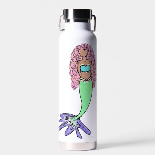 rainbow mermaid pink blue purple green black curly water bottle