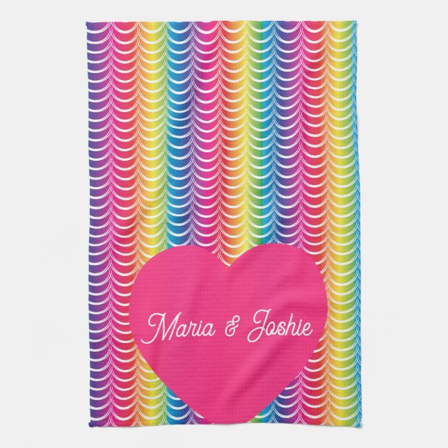 Rainbow Mermaid Pride Heart Kitchen Towel (Vertical)