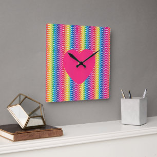 Rainbow Mermaid Pride Heart Square Wall Clock