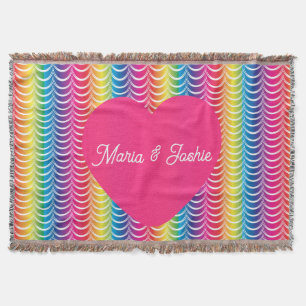 Rainbow Mermaid Pride Heart Throw Blanket