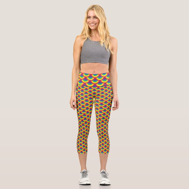 Rainbow Mermaid Scale Capri Leggings (Front)