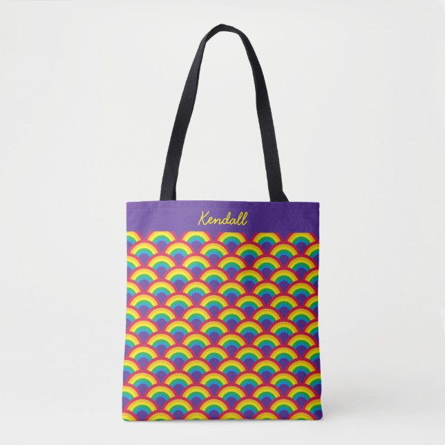 Rainbow Mermaid Scale Custom Name Tote Bag (Front)