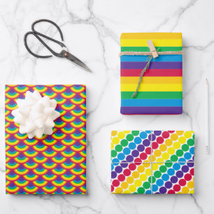Rainbow Mermaid Scale Stripe and Dot Wrapping Paper Sheet