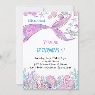 rainbow mermaid under the sea birthday invitations